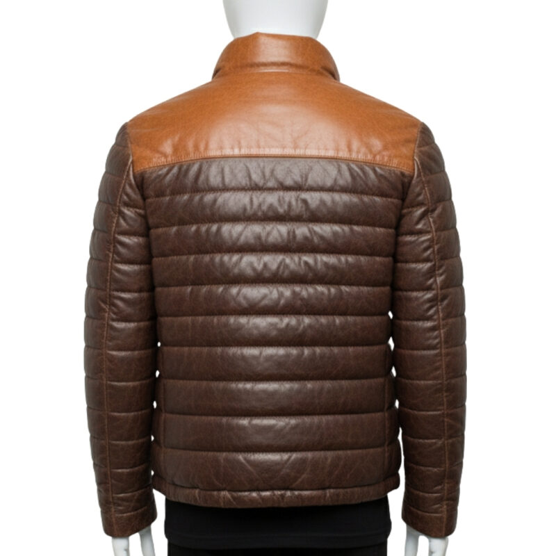 MEN TWO TONE DISTRESSED PUFFER LEATHER JACKET