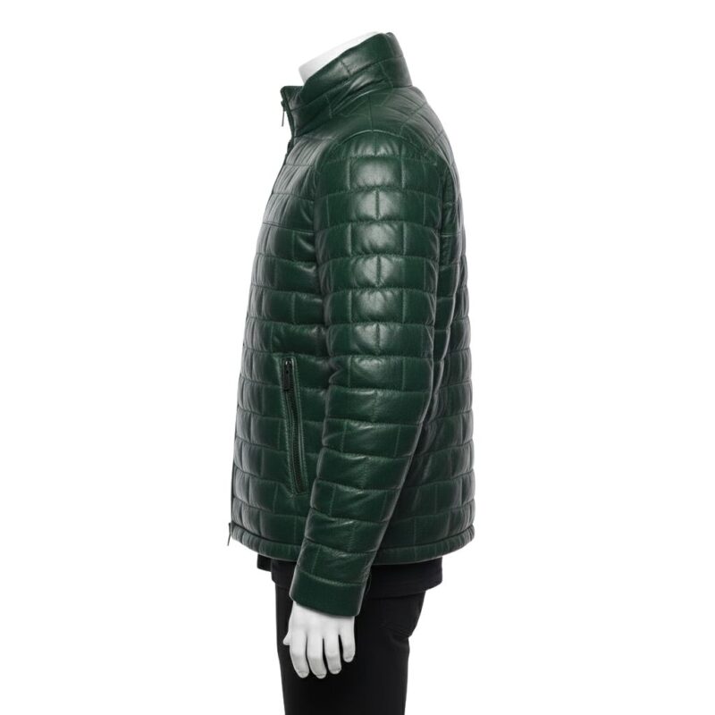 MEN GREEN PUFFER LEATHER JACKET