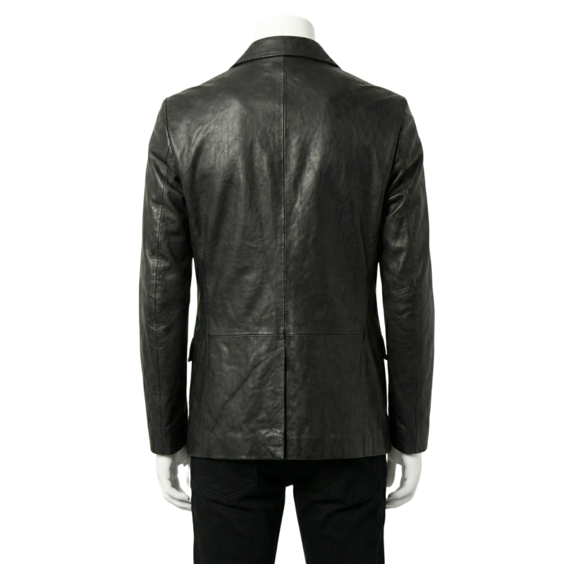 A luxury black double breasted genuine leather coat for men by Custom Jackets USA.