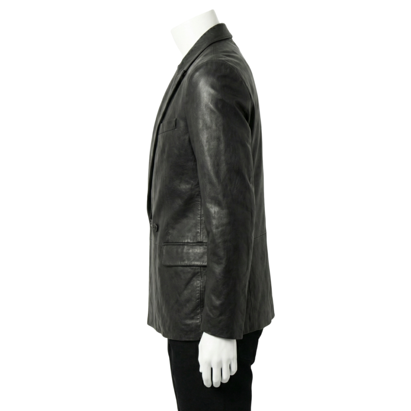 A luxury black double breasted genuine leather coat for men by Custom Jackets USA.