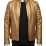 A luxury metallic gold crocodile embossed biker jacket men style by Custom Jackets USA.