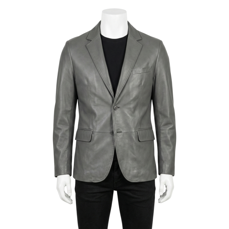 A luxury slate grey smooth genuine leather blazer for men by Custom Jackets USA.