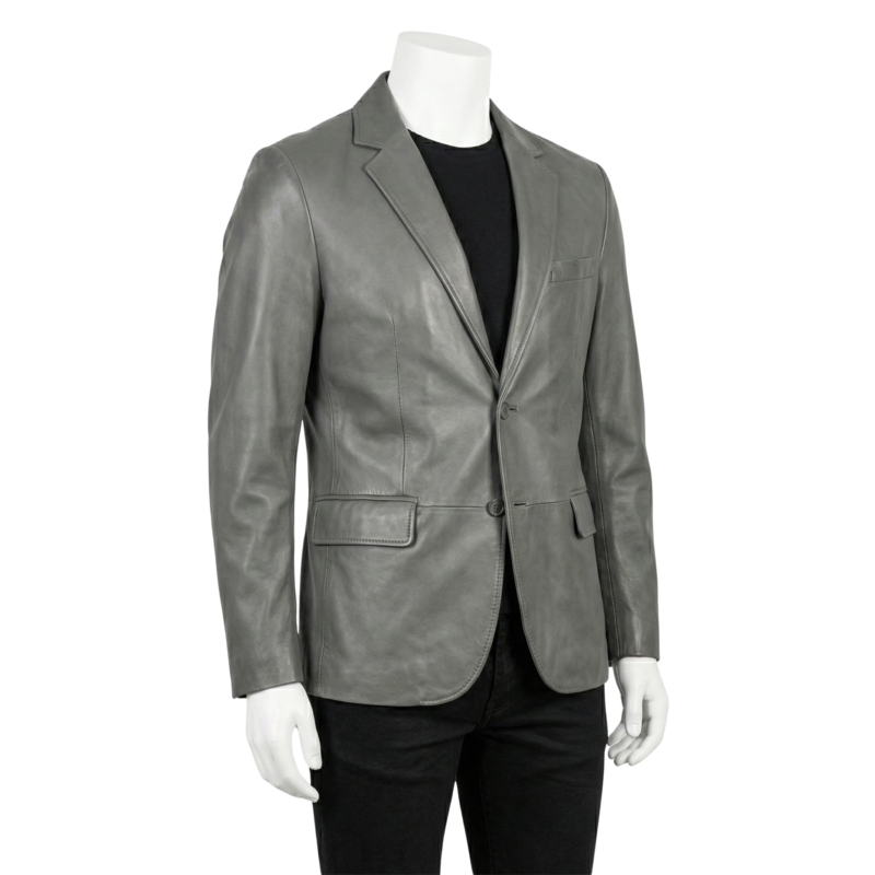 A luxury slate grey smooth genuine leather blazer for men by Custom Jackets USA.