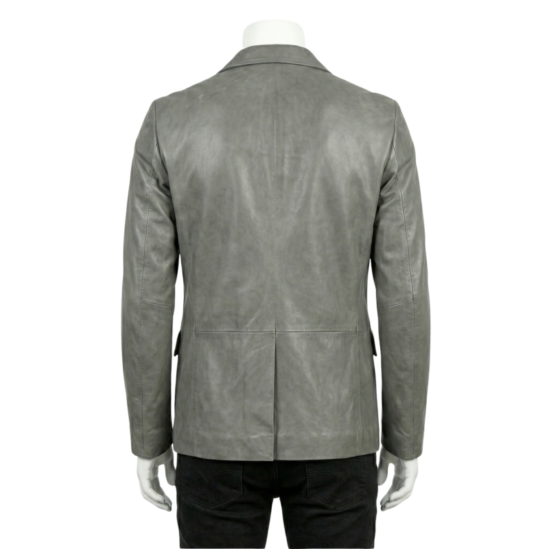 A luxury slate grey smooth genuine leather blazer for men by Custom Jackets USA.