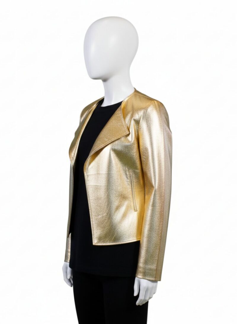 A luxury metallic gold crocodile embossed genuine leather biker jackets design by Custom Jackets USA.