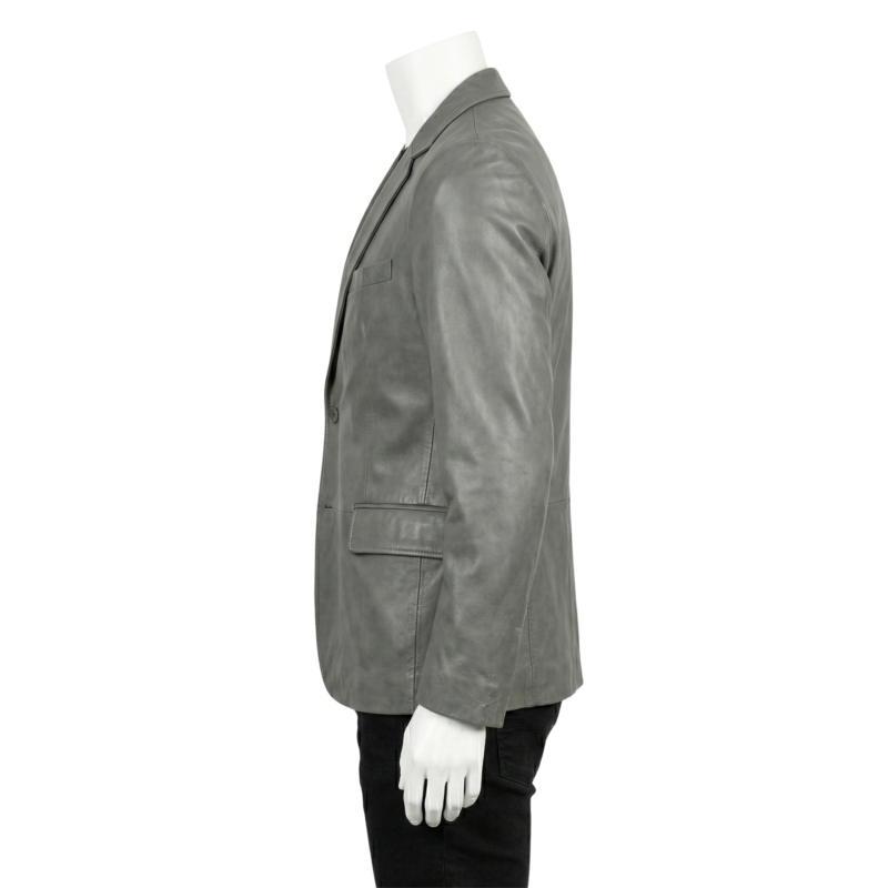 A luxury slate grey smooth genuine leather blazer for men by Custom Jackets USA.