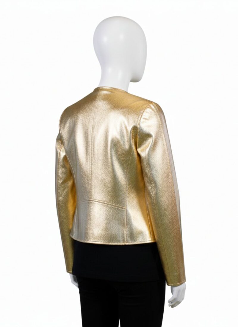 A luxury metallic gold crocodile embossed genuine leather biker jackets design by Custom Jackets USA.