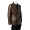 A luxury brown smooth genuine leather double-breasted blazer for men by Custom Jackets USA.