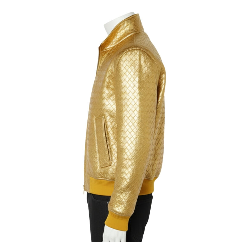 INTERLACING WOVEN LEATHER JACKET METALLIC GOLD
