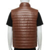 Front view of a tobacco brown puffer vests for men with a slim-profile micro-baffle design.