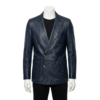 A luxury navy blue smooth genuine leather double-breasted coat for men by Custom Jackets USA.