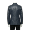 A luxury navy blue smooth genuine leather double-breasted coat for men by Custom Jackets USA.