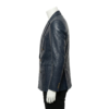 A luxury navy blue smooth genuine leather double-breasted coat for men by Custom Jackets USA.