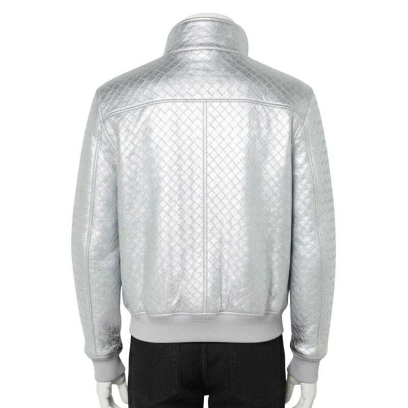 INTERLACING WOVEN LEATHER JACKET METALLIC SILVER