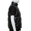 Front view of a Classic Midnight black mens leather puffer vest with wide horizontal baffles.