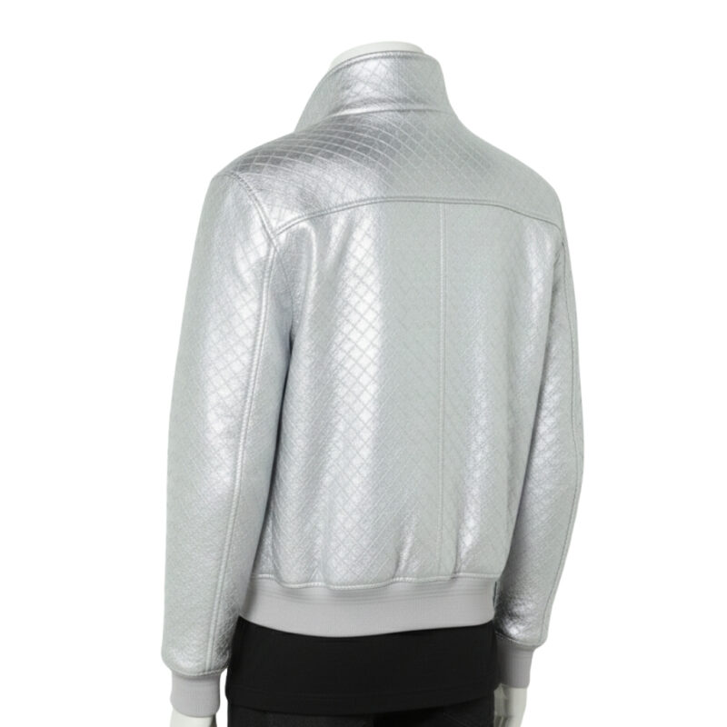 INTERLACING WOVEN LEATHER JACKET METALLIC SILVER
