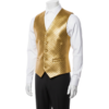 A man wearing a golden woven leather riding vest with biker lapels and an asymmetrical zipper.