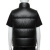 Front view of a Classic Midnight black mens leather puffer vest with wide horizontal baffles.