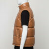 Toffee tan horizontal quilted leather vest for men featuring a high stand-up collar.