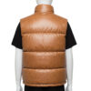 Toffee tan horizontal quilted leather vest for men featuring a high stand-up collar.