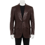 A luxury dark brown crocodile embossed mens leather coat by Custom Jackets USA.