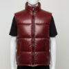 Side view of the tailored athletic fit on a horizontal quilted leather vest for men.