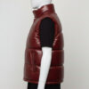 Side view of the tailored athletic fit on a horizontal quilted leather vest for men.