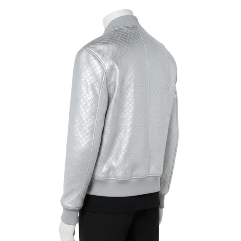 INTERLACING LEATHER BOMBER JACKET METALLIC SILVER