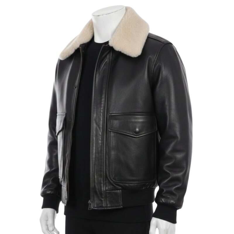 BLACK AVIATOR LEATHER JACKET