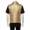 A man wearing a golden woven leather vest for men with an asymmetrical zipper.