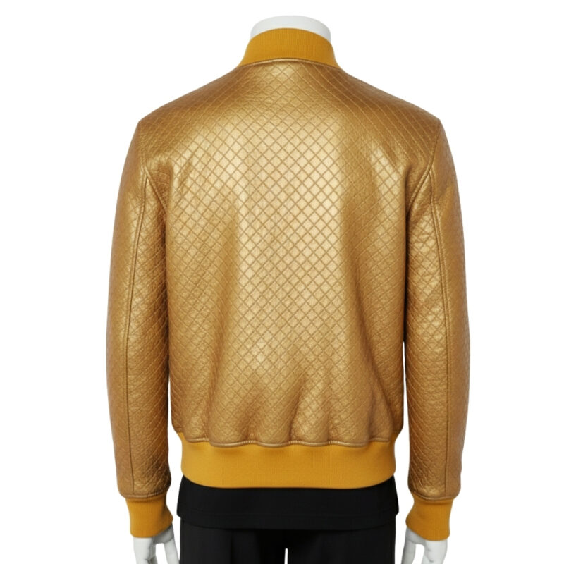 INTERLACING LEATHER BOMBER JACKET METALLIC GOLD
