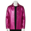 Hand-woven metallic fuchsia mens leather bomber jackets showcasing diamond texture and luxury finish from Custom Jackets USA.