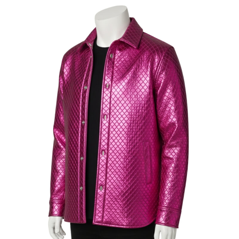 INTERLACING WOVEN LEATHER SHIRT METALLIC PINK