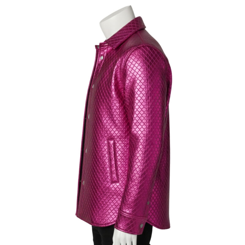 INTERLACING WOVEN LEATHER SHIRT METALLIC PINK