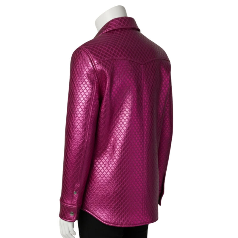 INTERLACING WOVEN LEATHER SHIRT METALLIC PINK