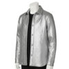 INTERLACING WOVEN LEATHER SHIRT METALLIC SILVER