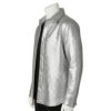 INTERLACING WOVEN LEATHER SHIRT METALLIC SILVER