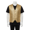 A man wearing a golden woven leather vest western with a classic v-neck and button front.