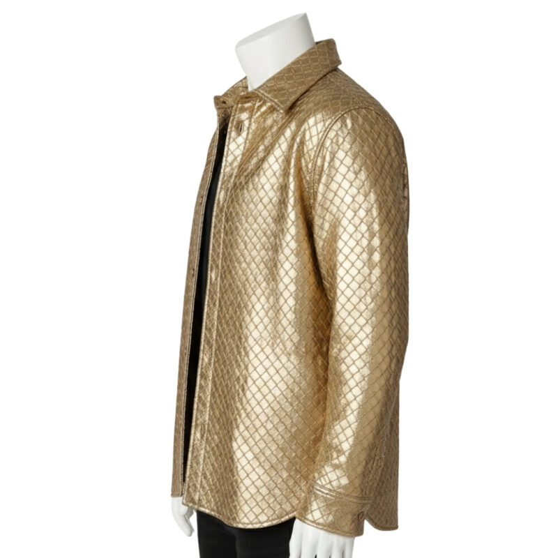 INTERLACING WOVEN LEATHER SHIRT METALLIC GOLD