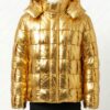 A luxury metallic gold woven leather puffer jacket for men by Custom Jackets USA.
