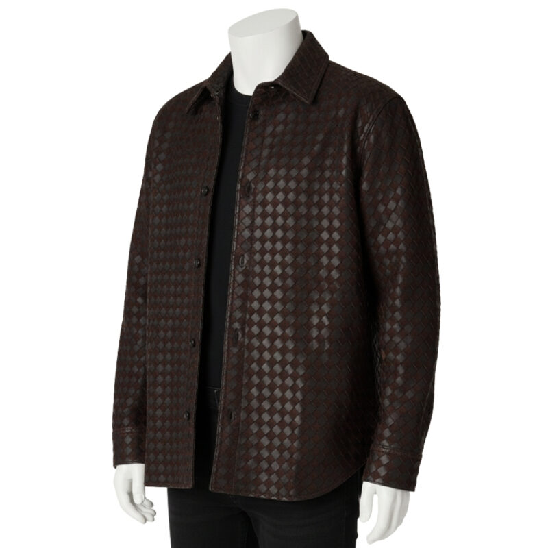 INTERLACING WOVEN LEATHER SHIRT CHOCOLATE BROWN