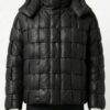 A luxury black woven leather puffer jacket for men by Custom Jackets USA.