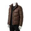 A luxury brown woven genuine leather puffer jacket for men by Custom Jackets USA.