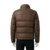 A luxury brown woven genuine leather puffer jacket for men by Custom Jackets USA.