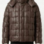 A luxury brown woven leather puffer jacket for men by Custom Jackets USA.