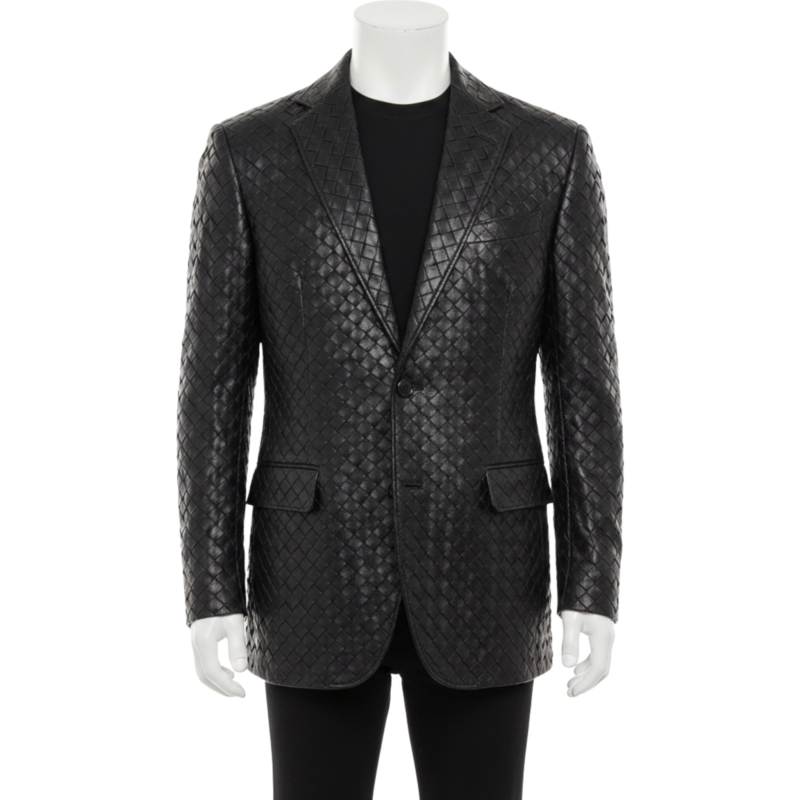 A luxury black woven genuine leather coat for men by Custom Jackets USA.