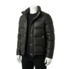 A luxury black woven genuine leather puffer jacket for men by Custom Jackets USA.