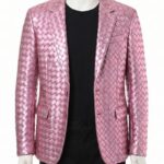 A luxury metallic pink woven genuine leather coat for men by Custom Jackets USA.