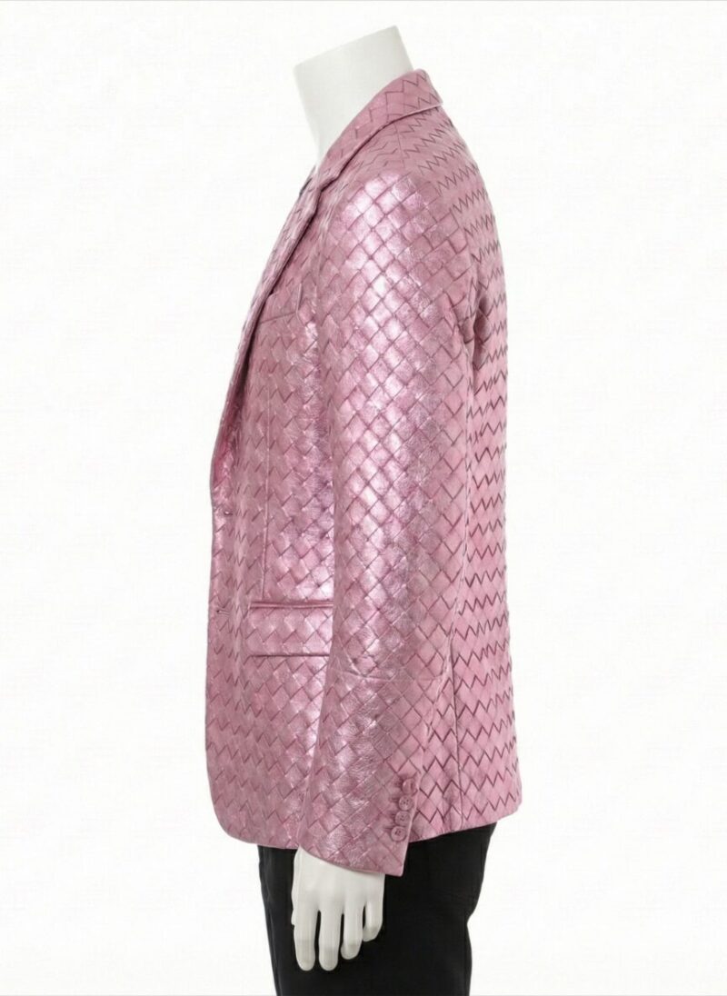 A luxury metallic pink woven genuine leather coat for men by Custom Jackets USA.