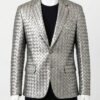 A luxury metallic silver woven genuine leather coat for men by Custom Jackets USA.